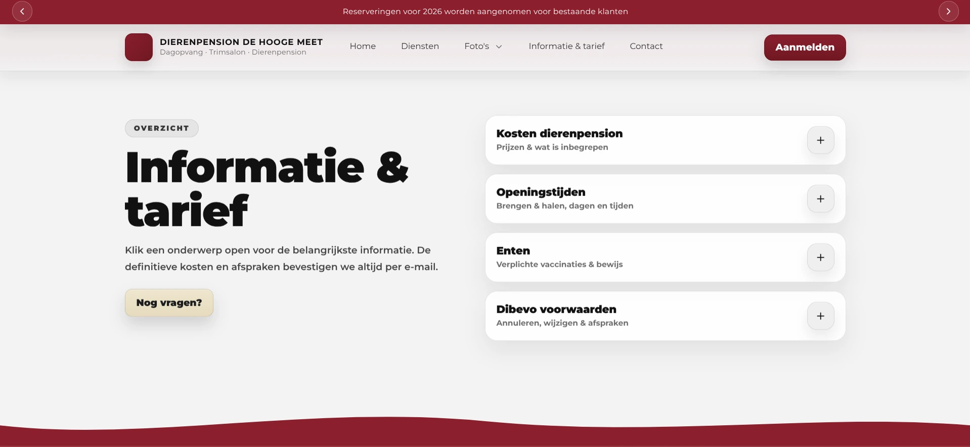 Informatie en tarieven van Dierenpension De Hooge Meet